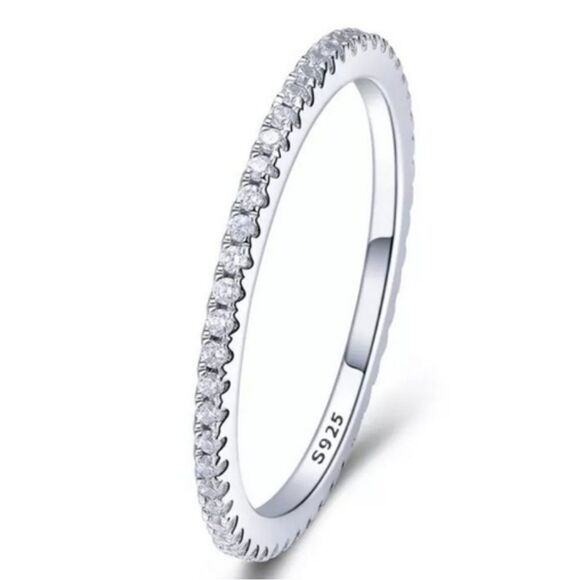 Platinum Plated 925 Sterling Silver Band Ring - Picture 1 of 5